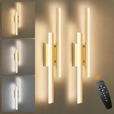 Imagem de Sparklelf Conjunto de 2 arandelas de parede LED modernas douradas conjunto de 2 luminárias de parede internas para sala de estar, arandela de parede regulável para cabeceira, quarto, banheiro, 59,9 cm