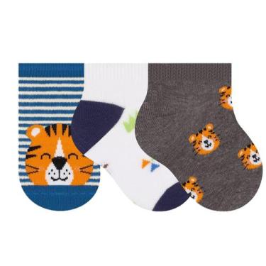 Imagem de Kit 3 Pares Meias Kids Selene Cano Baixo Lisas, Azul, P - 17 a 20