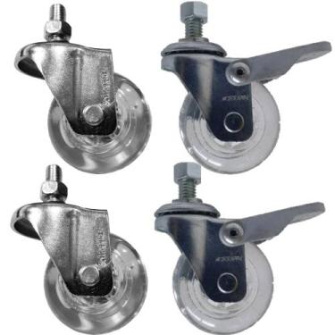 Imagem de 2 Rodizio Giratório C/ Freio 2 Fixo Gel 50mm Parafuso Espiga Schioppa