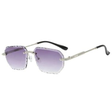 Imagem de Óculos de sol sem aro da moda, feminino, masculino, com cortes, retrô, sem armação, proteção UV400 (cinza degradê prateado)