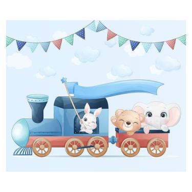 Imagem de Papel de Parede Adesivo Infantil Animais Trem Bebe Quarto - 602pcm - A