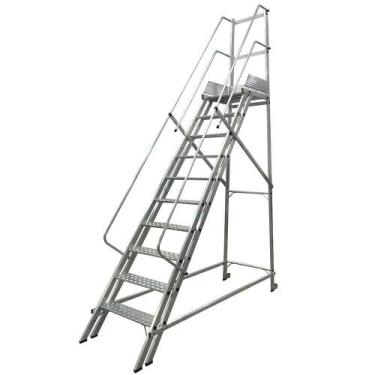 Imagem de Escada Plataforma Trepadeira NR12 2,50m 9 Degraus com 2 Roda - ESCALEV