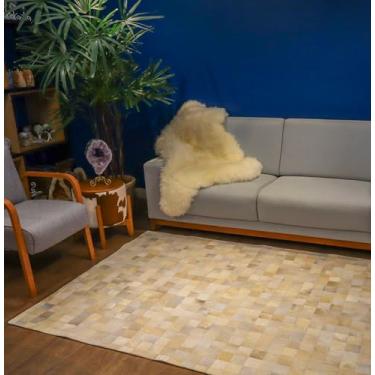 Imagem de Tapete de Couro Quadriculado Champanhe 3x2m com placas de 7x7cm | 0081067