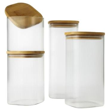 Imagem de Conjunto de Potes de Vidro Herméticos com Tampa de Bambu, 4 Peças, 600-1900ml