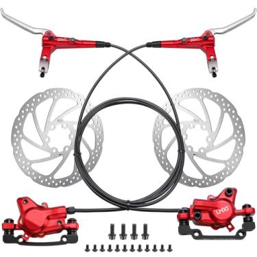 Imagem de TOBWOLF Conjunto de freio a disco hidráulico para mountain bike, kit de freio a disco dianteiro e traseiro, adequado para trilha MTB XC, e-Bike, Fat Bike - conector de sensor desligado, alavancas de