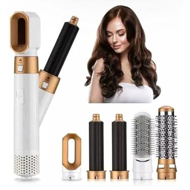 Imagem de Kit 5 em 1 Secador Modelador Escova de Cabelo Alisadora Elétrica 110V 220V (Branco, Dourado E Preto, 127V)