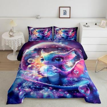 Imagem de Feelyou Conjunto de edredom kawaii, tamanho solteiro, para meninos e meninas, adolescentes, vida selvagem, conjunto de edredom para decoração de quarto, roxo e azul