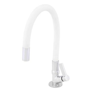 Imagem de Torneira Cozinha Bica Alta Flex Cromada Branca Delinia