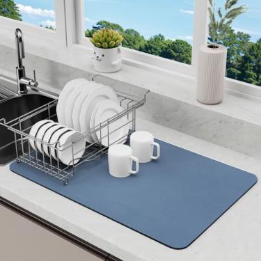 Imagem de LIMNUO Tapete De Secagem Louça Para Bancada Cozinha, Com Revestimento Borracha Antiderrapante, Que Esconde Manchas E É Anti-Absorvente (Azul, 50,8 Cm X 40,6 Cm)