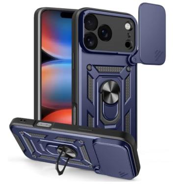 Imagem de HAOMRIYL Capa magnética para iPhone 17 Pro Max/17 Pro/Air/17, capa protetora de lente de cobertura total, capa rígida com suporte ajustável giratório, azul, 17