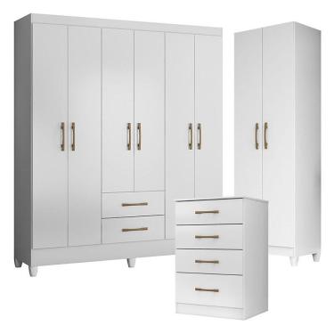 Imagem de Guarda Roupa Casal Panamá Com Cômoda Ms913 E Armário Multiuso New íris Branco Brilho– Moval