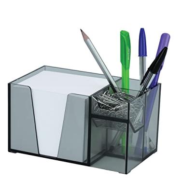 Imagem de Organizador de Mesa Porta Lápis Clip Papel Lembrete (Papel Branco Incluso), Acrimet, (Cor Fume)