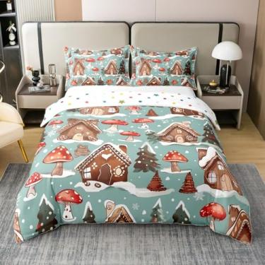 Imagem de Conjunto de capa de edredom 100% algodão orgânico com flocos de neve de inverno (não edredom), árvore de Natal, planta selvagem, conjunto de cama Queen Size 3 peças