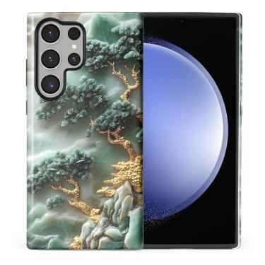 Imagem de CARLOCA Compatível com Samsung Galaxy S23 Ultra Full Body Protective Glossy Case para meninas meninos à prova de choque moda estética padrão verde mármore textura dourada montanhas