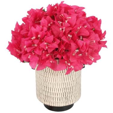 Imagem de INSUNSIX Flores artificiais buganvílias 2 pacotes de flores artificiais de seda de buganvílias de 44 cm, resistente a UV para decoração de casamento em casa (rosa vermelha)