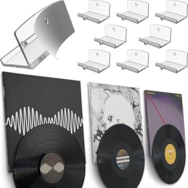 Imagem de Modern JP Suporte de parede de vinil adesivo (pacote com 8) – álbum de exibição dupla e disco, suporte de disco de fixação forte, fácil instalação segura para gravação, suporte de parede de álbum para
