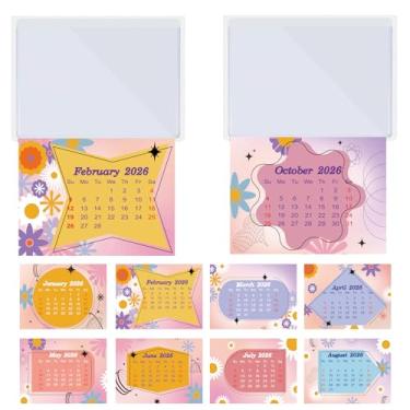 Imagem de 10 adesivos de calendário 2026 para pendurar com tema margarida, minicalendário, porta-cartões, 2 em 1, mesa mensal de parede, calendário colado para carro, geladeira, laptop, escritório, professor