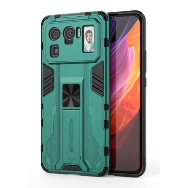 Imagem de SORAKA Capa para Xiaomi Mi 11 Ultra 5G com suporte Capa de proteção resistente para Xiaomi Mi 11 Ultra 5G Capa com placa de metal para suporte magnético para carro Capa Silm Fit