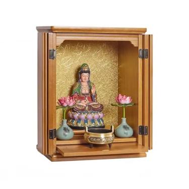 Imagem de Mesa do Altar do Santuário Suporte de exibição incenso mesa para ambientes internos, com porta dobrável, nicho Buda
