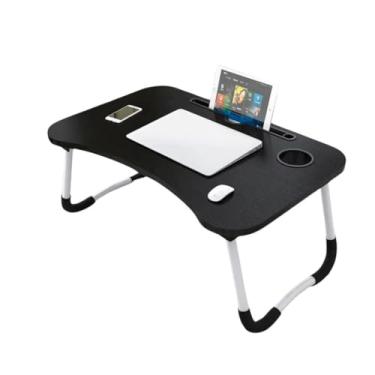 Imagem de Mesa Dobrável para Notebook Portátil Dobrável Articulada em Mdf Suporte para Laptop Cama Estudo Porta Tablet(Preta)