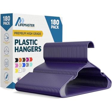 Imagem de Cabides de plástico – Conjunto de cabides resistentes, para organizar roupas, vestidos e casacos, comporta até 2,3 kg, cabides que economizam espaço com ranhuras antiderrapantes nos ombros, pacote com