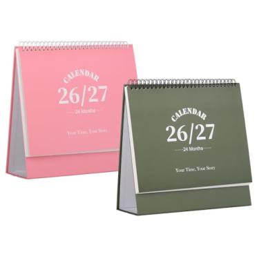 Imagem de Calendário de mesa 2026-2027, calendário de 2 anos de janeiro de 2026 a dezembro de 2027, agenda mensal de mesa com adesivos para casa, escritório, organização escolar (G rosa + verde, 25 x 24,4 cm)