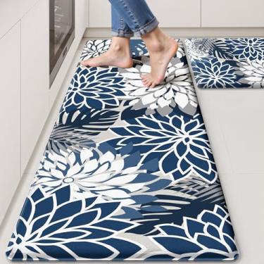 Imagem de Arenarug Daliha Tapetes de cozinha para chão, 2 peças, acolchoados, antifadiga, tapetes de cozinha, impermeáveis, antiderrapantes, azul, cinza1