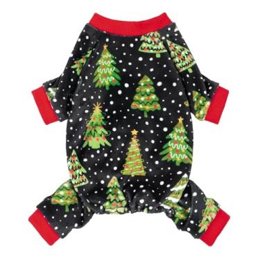 Imagem de Fitwarm Pijama de árvore de Natal para cães, roupas de Natal para cães pequenos, meninos e meninas, roupa para animais de estimação, preto, vermelho, verde, amarelo, grande