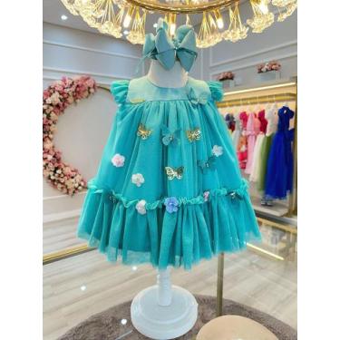 Imagem de Vestido Infantil Bebê Verde Jardim Encantado Luxo - Tamanho P a G - Fa