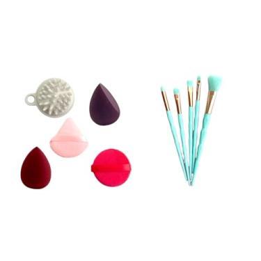 Imagem de Kit de Maquiagem Completo com 5 Pincéis Diamante, 4 Esponjas de Maquiagem e 1 Escova Capilar Massageadora – Acabamento Profissional e Cuidado Diário