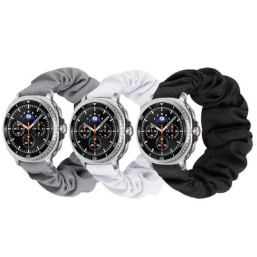 Imagem de GTHY Pulseiras Scrunchie compatíveis com Samsung Watch 8, para mulheres, grandes, pequenas, pulseiras de substituição, pulseiras de tecido elástico com padrão de tecido macio para relógio 8 (G, grande