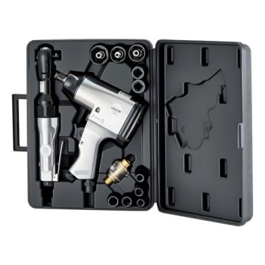 Imagem de VEVOR Conjunto de chave de impacto pneumático de 1/5.1 cm e chave catraca de 0,9 cm, kit de 19 ferramentas Pro Air e acessórios – Inclui conjunto de soquetes de impacto de aço CR-V e estojo de