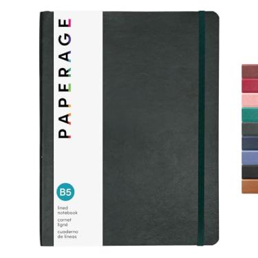 Imagem de PAPERAGE Caderno de diário forrado com capa macia (verde escuro), 176 páginas, caderno grande pautado universitário B5, 19 cm x 25 cm - papel premium de 100 g/m², diário de couro vegano macio para