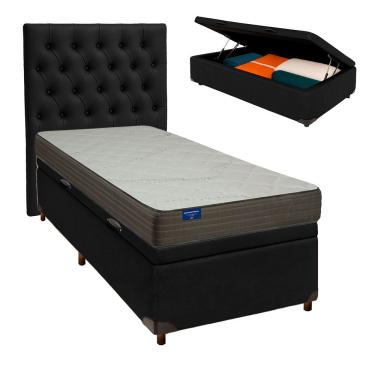 Imagem de Cama Box Bau + Colchão Solteiro D33 Orthotech Inducol + Cabeceira Estofada