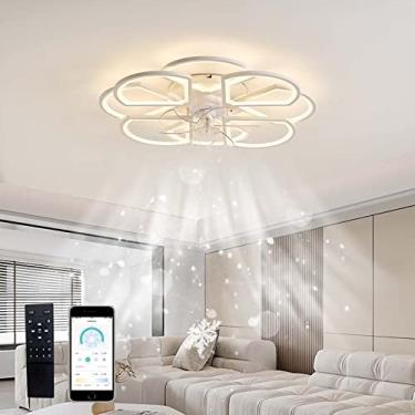 Imagem de Ventiladores de teto inteligentes com luzes e controle remoto Ventilador de teto silencioso LED com iluminação Reversível 6 velocidades com temporizador regulável Ventiladores de teto com lâ