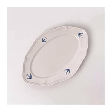 Imagem de Prato de serviço andorinha em relevo prato de jantar vintage prato de peixe sólido simples prato de peixe cozinha doméstica restaurante prato de jantar de cerâmica pratos ovais de peixe (tamanho : CH)