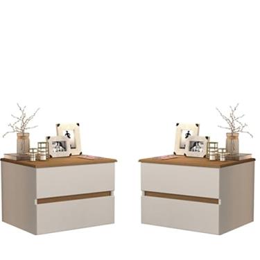 Imagem de Kit 2 Mesas de Cabeceira Tóquio Criador Quarto Suspensa(Off White/Freijó)