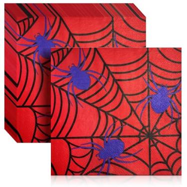 Imagem de Guardanapos de teia de aranha de Halloween, 16,5 cm x 16,5 cm (embalagem com 50) guardanapos de papel descartáveis para festas, coquetéis, teias de aranha e guardanapo com padrão de aranha