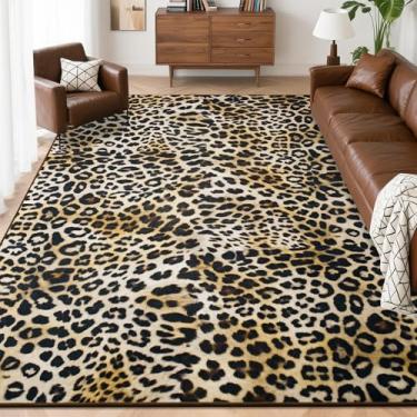 Imagem de Foxmas Tapetes de leopardo para sala de estar, 12 x 18 cm, lavável à máquina, tapete com estampa de guepardo, antiderrapante, para quarto, sala de jantar, lavanderia, cozinha, escritório