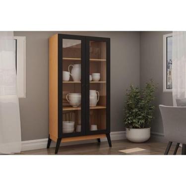 Imagem de Cristaleira Sala Jantar Jamaica c/ 2 Portas c/ Vidro Cinamomo/Preto - 