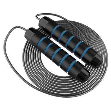 Imagem de 1 corda de pular com rolamentos e alças de espuma, corda de salto de aço ajustável para treino e fitness, corda de pular para mulheres, homens e crianças (azul)