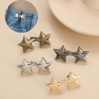 Imagem de Conjunto de 4 botões de estrela para calças de ganga soltas reutilizáveis clipe de metal estrela broche para roupas vestidos saias sem costura
