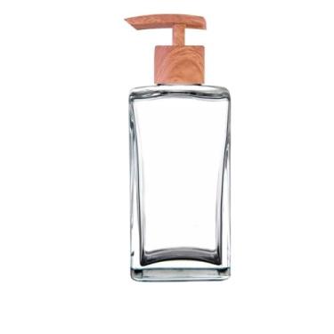 Imagem de Kit Lavabo de Vidro Luxo Porta Sabonete Líquido 250ml com Válvula Pump Super Luxo – Banheiro e Lavabo Elegante (Cristal/Madeira)