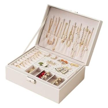 Imagem de Porta Joia Grande Dupla Camada Multifuncional Couro com Chave (BRANCO)