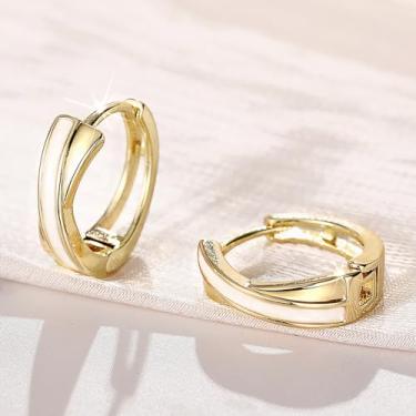Imagem de Brincos de argola requintados em forma de cruz com joias femininas chiques esmaltadas brancas, 0.56, Latão, Sem pedra preciosa
