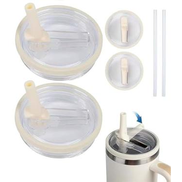 Imagem de Pacote com 2 tampas transparentes de substituição com canudos dobráveis para copos Stanley de 1,134 g - à prova de vazamento e vem com 2 canudos extras (branco)