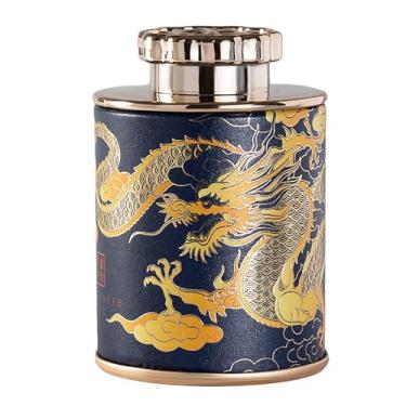 Imagem de Minilata de chá vazia com estampa de dragão para uso doméstico, verde, preto, frasco, portátil, viagem, pequena, caixa de armazenamento de papel, azul