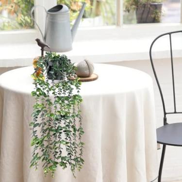 Imagem de Plantas suspensas de eucalipto para decoração de casa com vaso de plantas artificiais realistas, plantas falsas em vasos para prateleiras, banheiro, pátio, escritório, decoração de videira