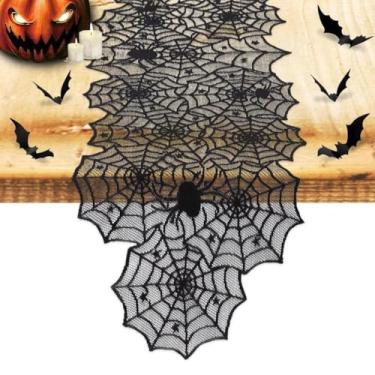 Imagem de Caminho de mesa de Halloween, decoração de corredores de mesa de teia de aranha de renda para decoração de Halloween decoração de festa e jantar (45 x 182 cm)