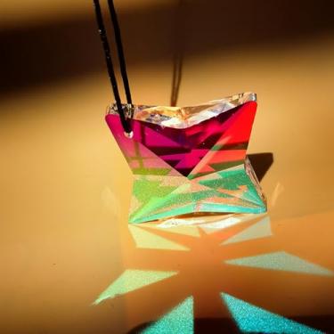 Imagem de Lustre de pendurar prismas de cristais com corrente para janelas, peças para apanhadores de sol, pingentes de arco-íris (colorido, estrelas de quatro pontas)